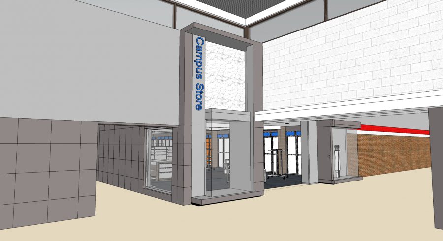The new campus bookstore, as illustrated above, will feature a more contemporary design, more space, a new textbook ordering system and an expanded grab-n-go section.